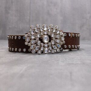 Vintage VTG Y2K 2000's 00'S Studded Gem Brown Faux Leather Belt